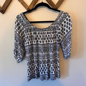 Francescas off the shoulder greek tile paisley top